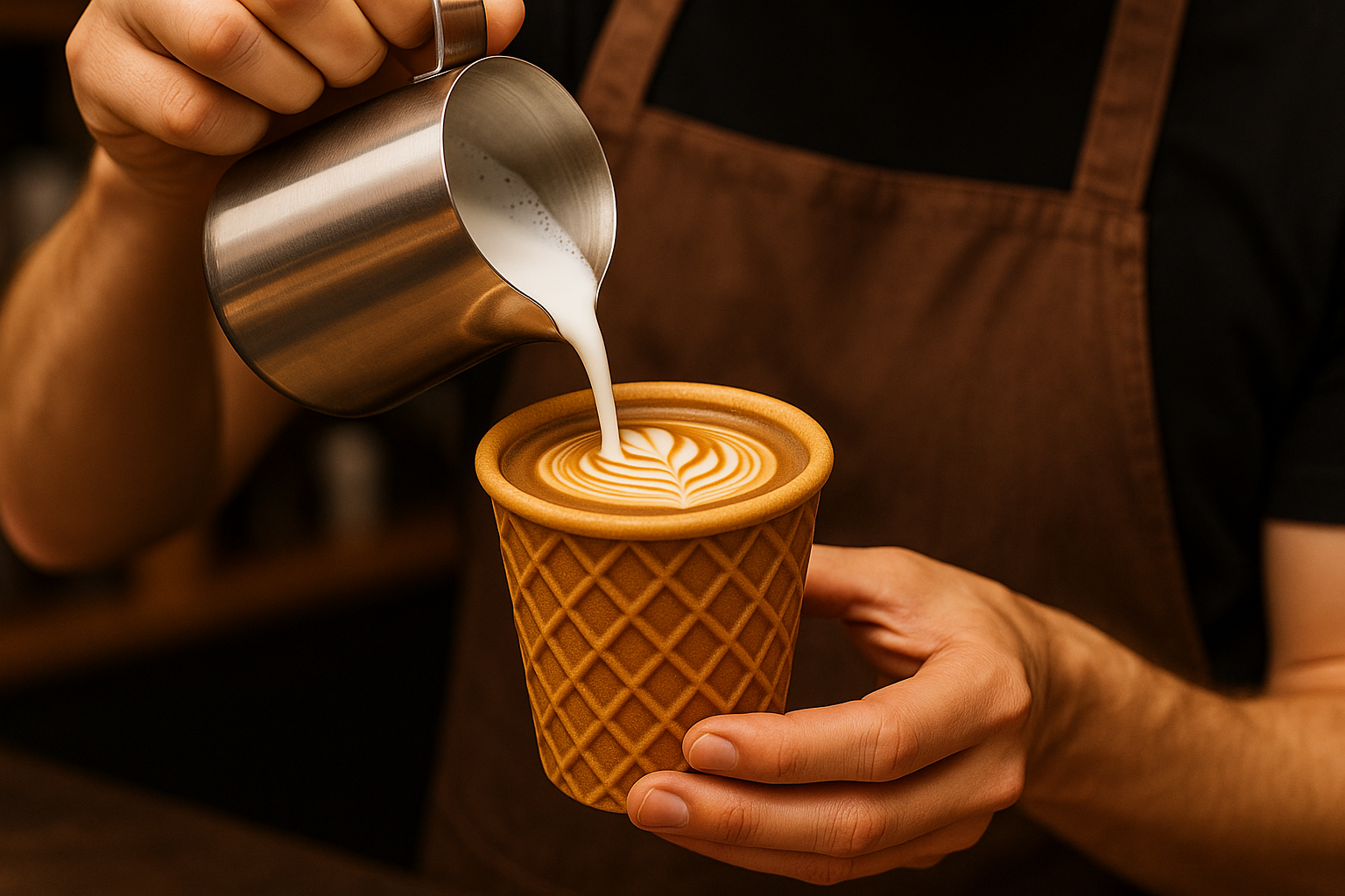 Barista servant un café dans un gobelet EatCup