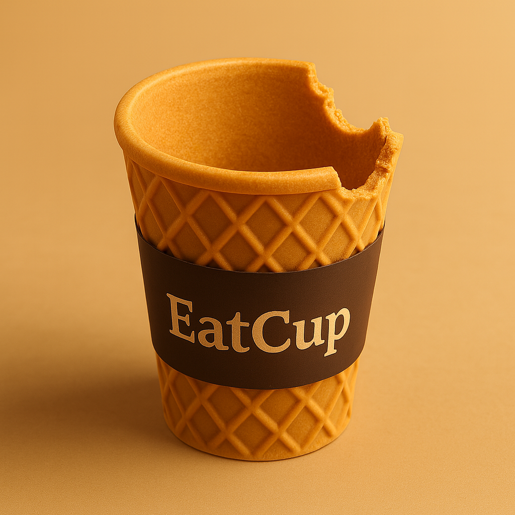 Gobelet comestible croqué pour montrer la gaufrette